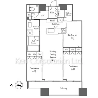 富久クロスコンフォートタワー【45階】の間取り