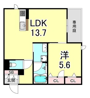 シャーメゾンプレミアム旭が丘【1階】の間取り