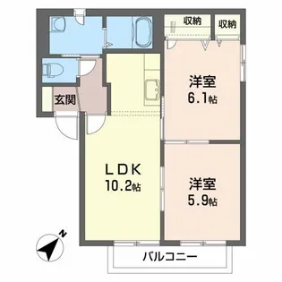 ホワイトオ-ク・ハイツ B【2階】の間取り