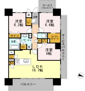 ロイヤルパークスERささしま EAST【17階】の間取り