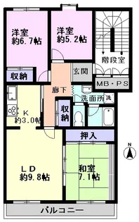 サンライトパストラル参番街C棟【4階】の間取り