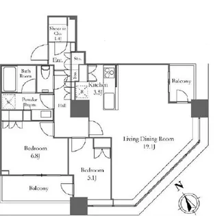 ザ・パークハウス西新宿タワー60【28階】の間取り