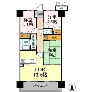 ヴェルビュ鶴見坦 1003号室【10階】の間取り