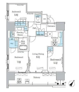 東京都中央区晴海5【マンション】の間取り