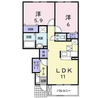 ロータス鳥生 D【1階】の間取り