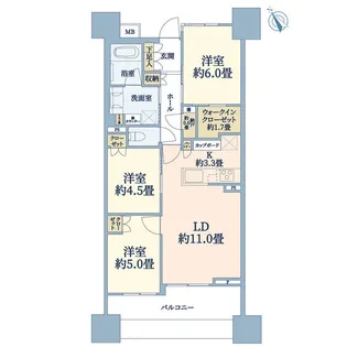 パークタワー向ヶ丘遊園【11階】の間取り
