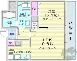 ラフィネタワー札幌南3条【6階】の間取り