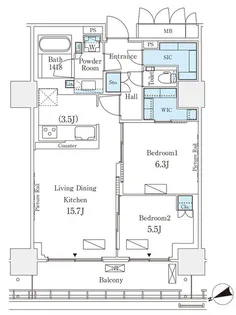 2LDKの間取り画像