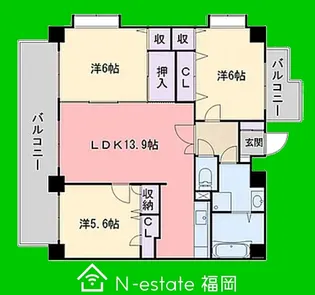 福岡県福岡市早良区室見1【マンション】の間取り