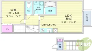 アンセル長町B【2階】の間取り