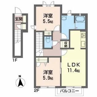 ミルゲートハウス【2階】の間取り