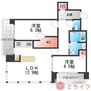 ロジュマンタワー梅田【16階】の間取り