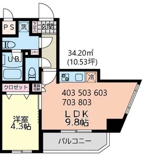 イーストサイド【8階】の間取り