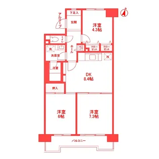 ザ・ハウス1381【4階】の間取り