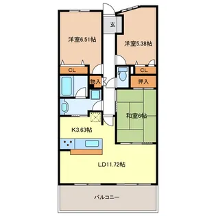 サンマンションアーツ山の手3番館【2階】の間取り