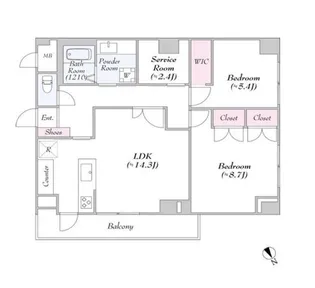 2LDKの間取り画像