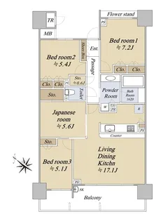 パークスクエア姪浜【4階】の間取り