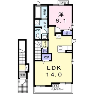 リヴァービサイドII「1LDK」【2階】の間取り