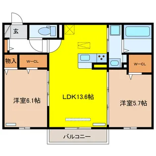 岐阜県各務原市鵜沼三ツ池町2【アパート】の間取り