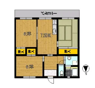 西山ハイツB棟【2階】の間取り