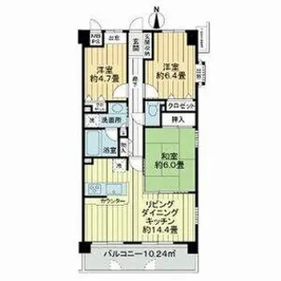 ライオンズマンション奈良やすらぎの道【5階】の間取り