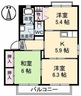 グランコート浅野 A棟【2階】の間取り