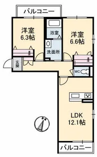 アトリエール上分【2階】の間取り