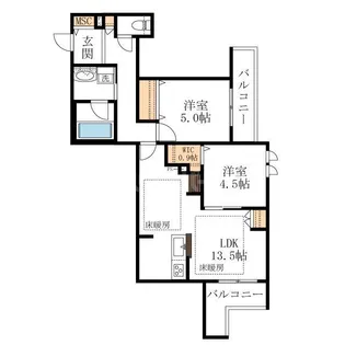 2LDKの間取り画像