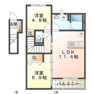 ベルシーナ鈴鹿 B棟【2階】の間取り