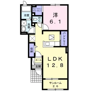 【 1LDK・即入居可能 】  リバーサイド プレース 102号室【1階】の間取り