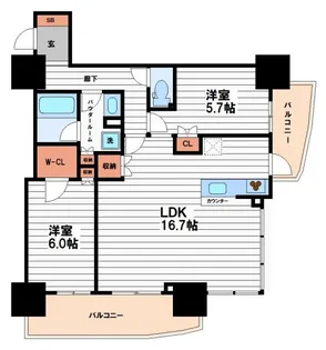 ローレルタワー堺筋本町【17階】の間取り