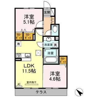D roomハピネス B棟【1階】の間取り