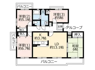 URコンフォールかぶと台【3階】の間取り