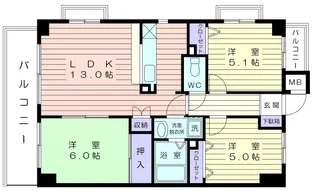 リバーサイド・丸山台【5階】の間取り
