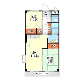 エクセルハイツB棟【2階】の間取り