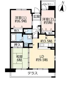 URサンヴァリエ藤井寺【5階】の間取り