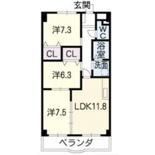 ロイヤル芝原北館【3階】の間取り