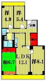 サンライトパストラル五番街C棟【8階】の間取り