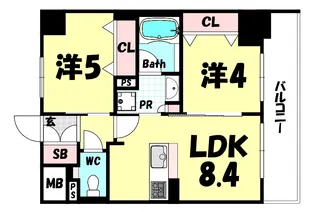 エステムプラザ神戸大開通ルミナス【4階】の間取り