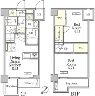 アジールコート池尻大橋【1階】の間取り