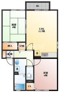 サンスカイ三城B棟【1階】の間取り