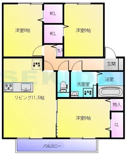 ラパン久宝寺B棟【2階】の間取り