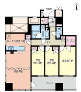 クレヴィアタワー御堂筋本町【23階】の間取り