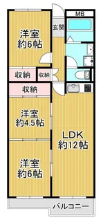 八戸ノ里第二ガーデンハイツ【3階】の間取り