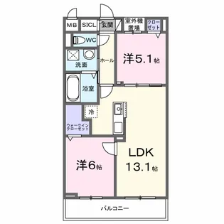 クルタ ラプシ【3階】の間取り