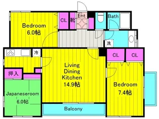 コスモ稲田堤【1階】の間取り