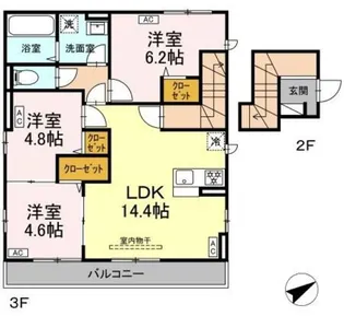 セレスティア江北【3階】の間取り