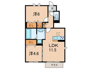 アンソレイエ ファミーユ B棟【1階】の間取り