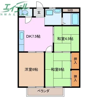 シティーハイツキャッスルB棟【2階】の間取り