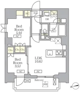 ザ・ライオンズフォーシア文京湯島【13階】の間取り